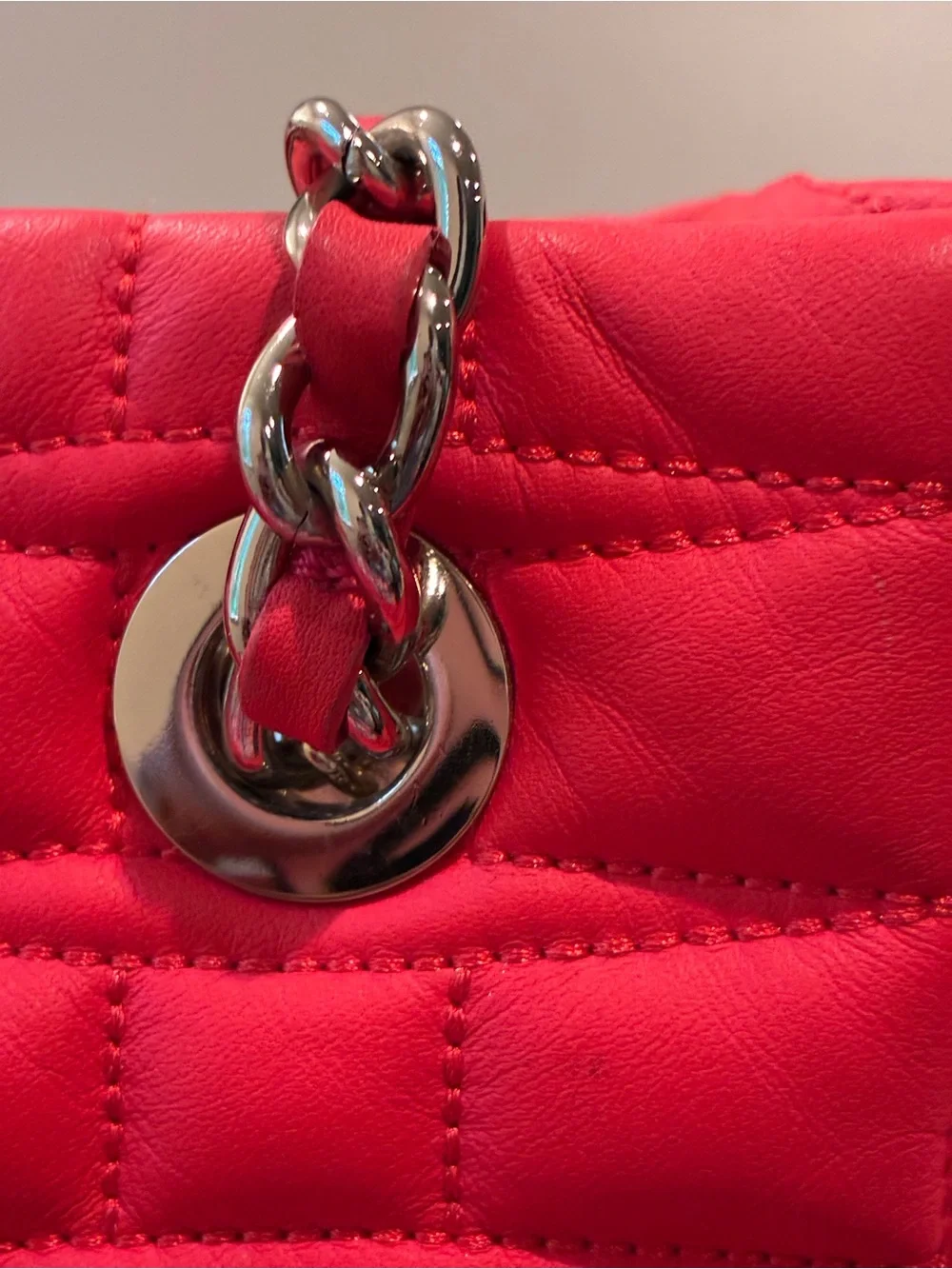 kate spade Quilted Red Tote with Chain-Detail Handles